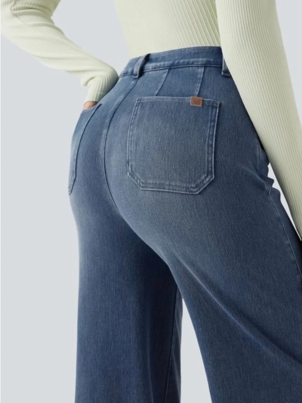 MEDIUM. HALARA TUMMY SUPPORT TAILORED STRETCH WIDE LEG JEANS